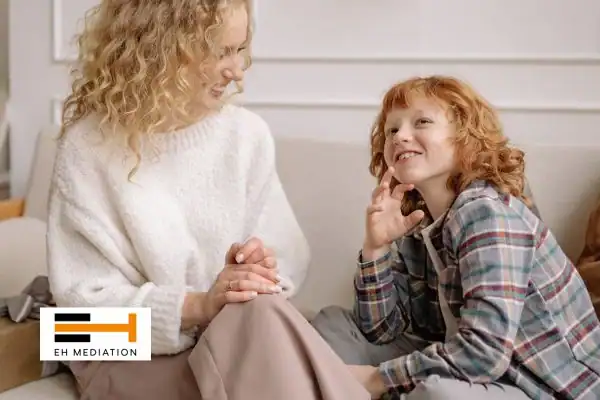 Happy mother and child after sorting child arrangements mediation Hinckley